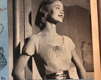 1950s Peasant Blouse Lace Weight Knitting Pattern - Digital Download | The Workbasket