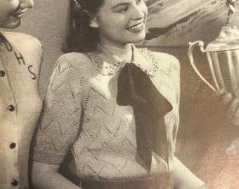 1940s Chevron Sweater/Jumper Vintage Knitting Pattern - Digital Download | Monarch Teen Knits Blouse 1094