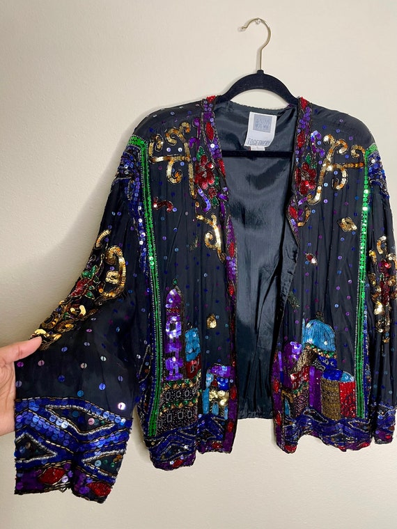 Vintage Together Retro City Design Sequin Jacket - image 1