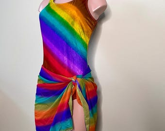 Vintage Equisite Form Colorful One Piece Swimsuit w/ Wrap Two Piece Set