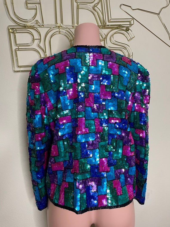 Vintage Laurence Kazar Kaleidoscope Sequin Blazer… - image 5