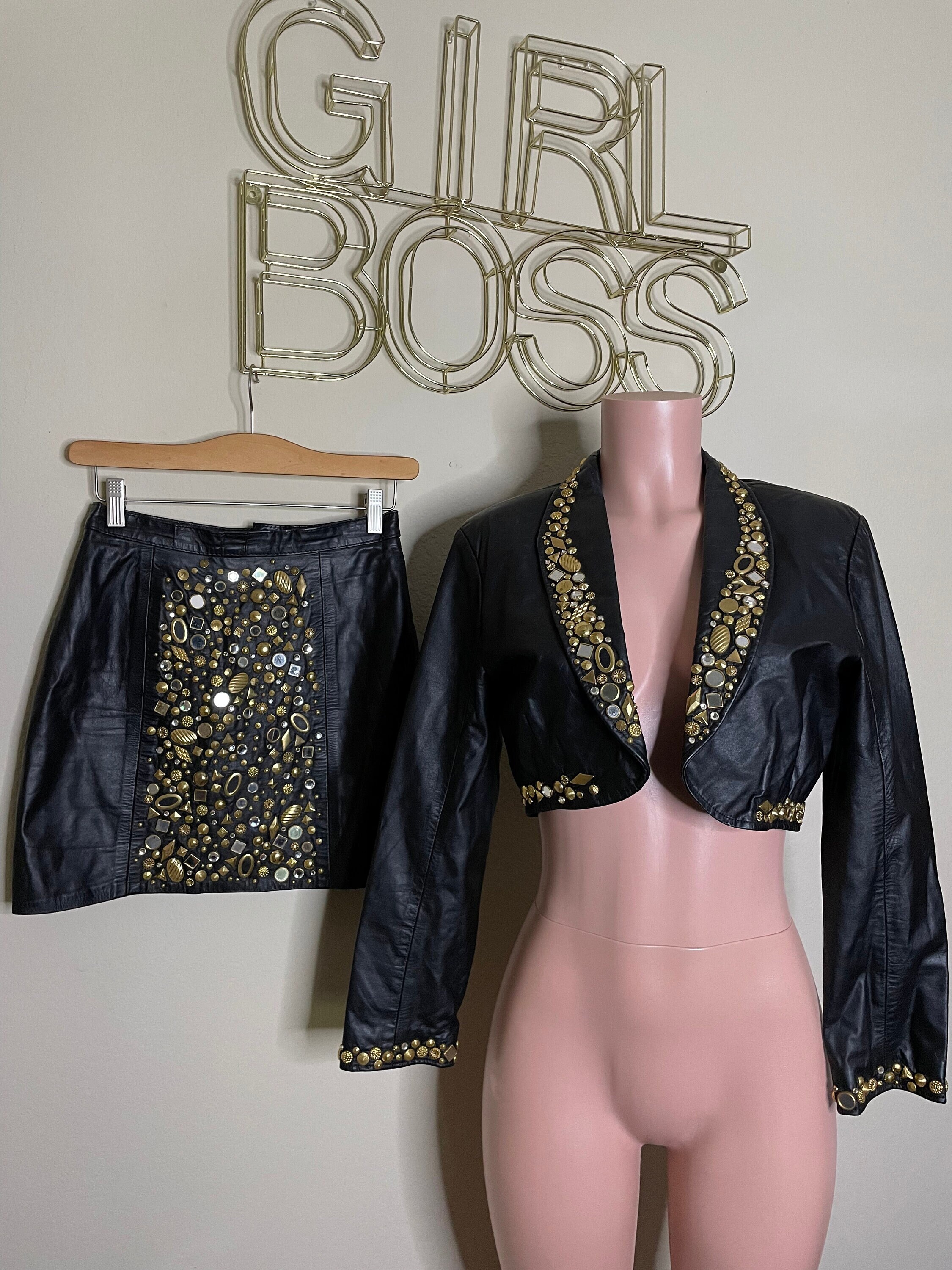 Gold Leather Skirt - Etsy