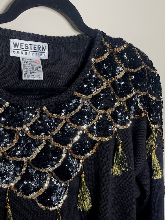 Vintage Western Connetion Sequin Tassel Sweater
