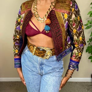 Vintage Tumbi Colorful Tapestry Cultural Cropped Blazer Jacket