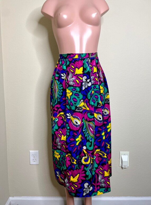 Vintage 80s Black Corduroy Abstract Print Skirt with Belt 6