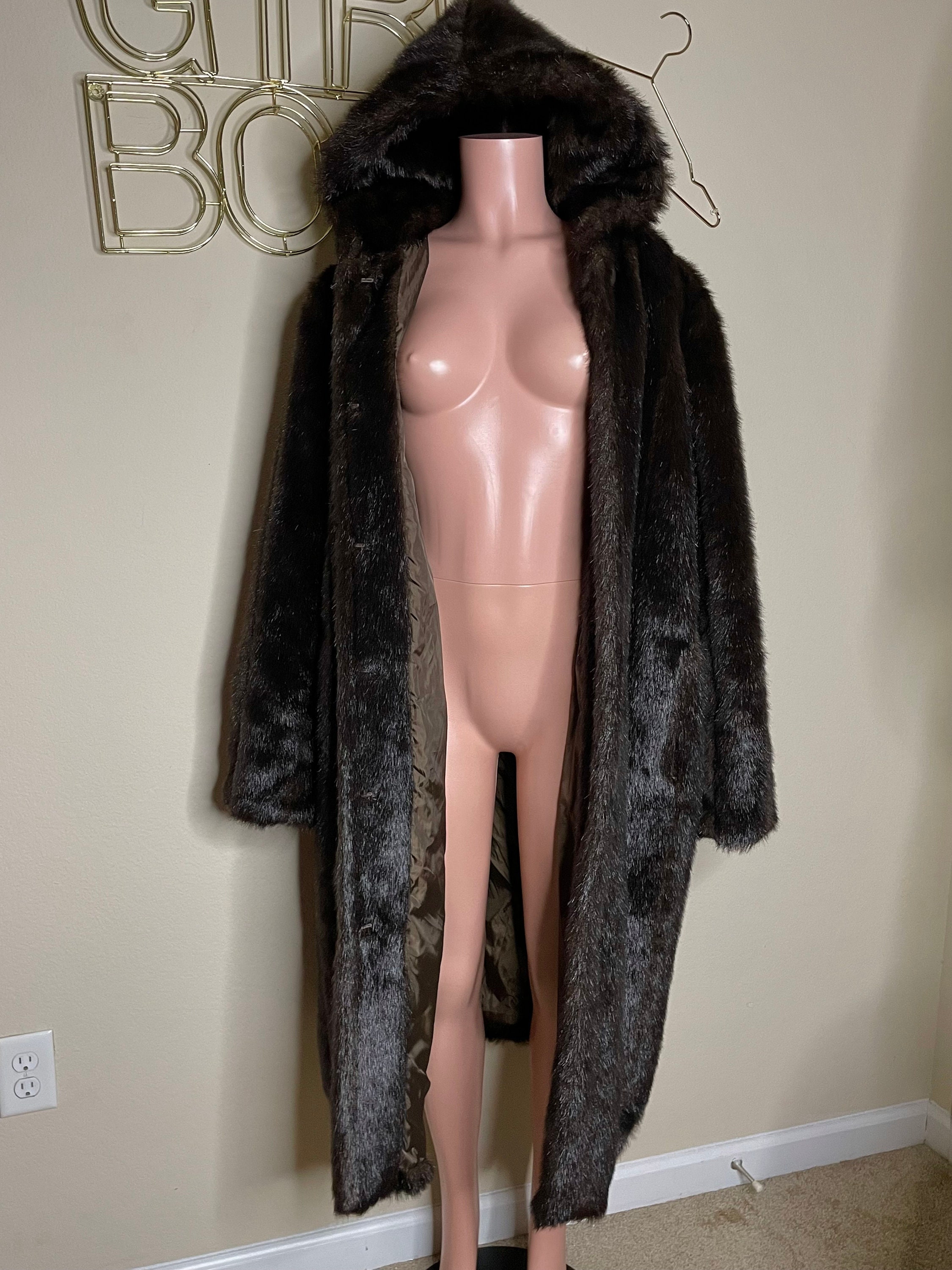 Vintage Hooded Long Faux Fur Coat