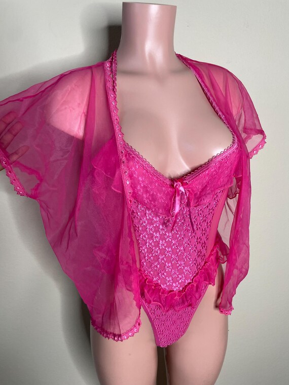 Vintage Hot Pink Two Piece Lingerie Set - image 9