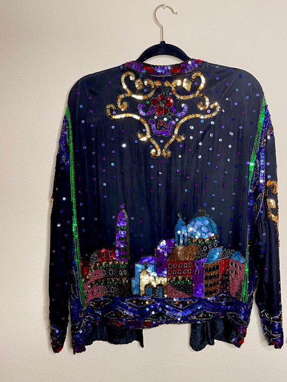 Vintage Together Retro City Design Sequin Jacket - image 3