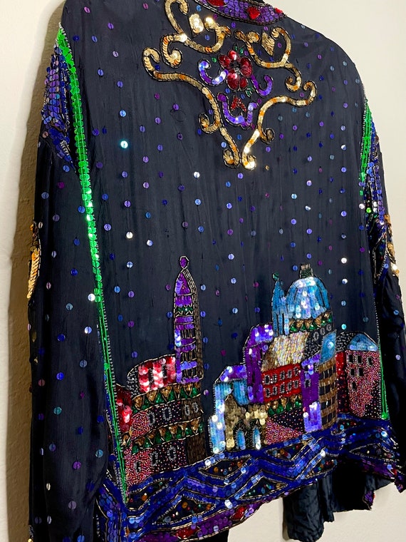 Vintage Together Retro City Design Sequin Jacket - image 9