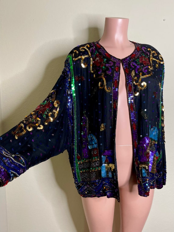 Vintage Together Retro City Design Sequin Jacket - image 6