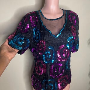 Vintage Floral Sequin Top
