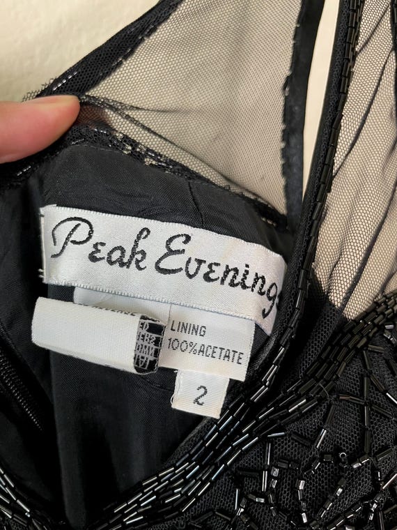 Vintage Peak Evening Sheer Panel Beaded Gown