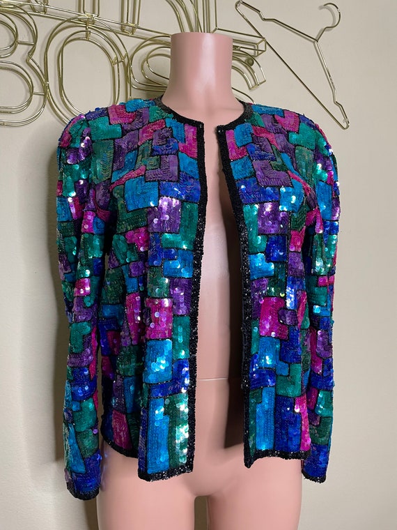 Vintage Laurence Kazar Sequin Blazer Jacket - Gem