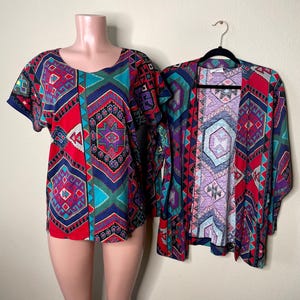 Vintage Multiple Choice Aztec Two Piece Shirt/Cardigan Set