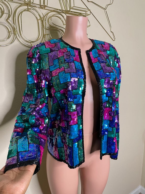 Vintage Laurence Kazar Kaleidoscope Sequin Blazer… - image 7