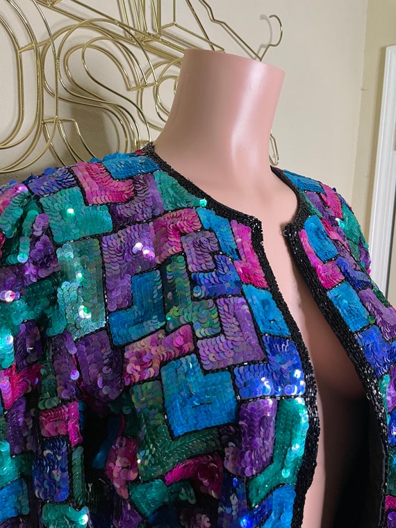 Vintage Laurence Kazar Kaleidoscope Sequin Blazer… - image 6