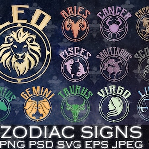 Zodiac Signs PSD, PNG, SVG, eps, jpeg, Files, bundle, Astrology and Horoscope Signs, Editable Zodiac Sign Files