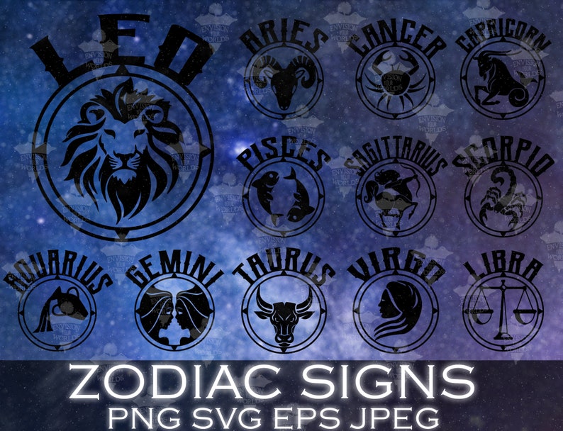 Black Zodiac Signs, PNG, SVG, EPS, Jpeg, Files, Bundle, Astrology and
