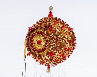 Vintage Life-Like Products Beaded Red & Gold Boutique Christmas Ornament