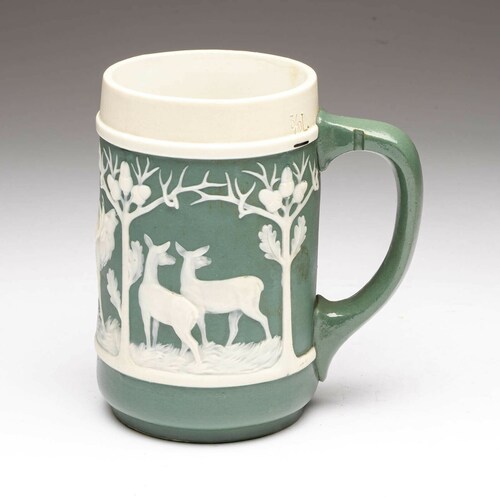 1907 Mettlach Elk Ceramic Cameo Stein #3178 - Missing Lid shops Villeroy & Boch 3/10L