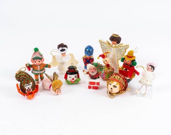 Lot of 12 Bead and Sequin Figural Christmas Ornaments Handmade Walco Leewards