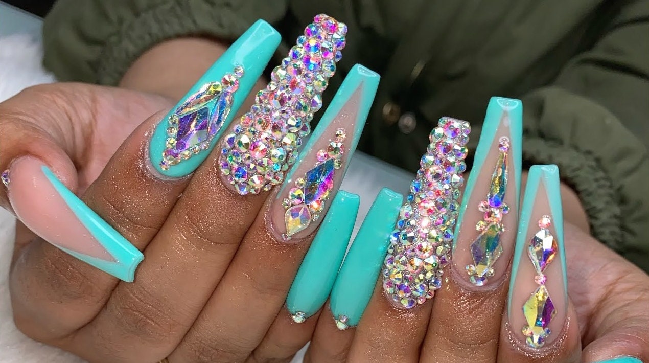 Louis Vuitton Fall Nails  Blue acrylic nails, Long acrylic nails coffin,  Bling acrylic nails