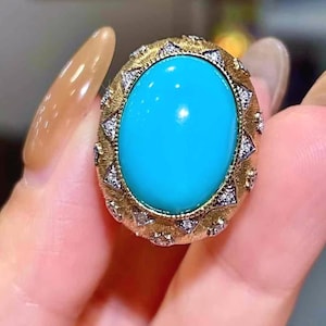 18K Gold Sleeping Beauty Turquoise Diamond Ring - Anniversary Ring