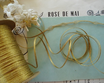 1y Antique French Tiny 1/16" Metal Thread Expandable Ruching Metallic Tricotine Ribbonwork Flower Base Mesh Lace Trim Applique Embroidery