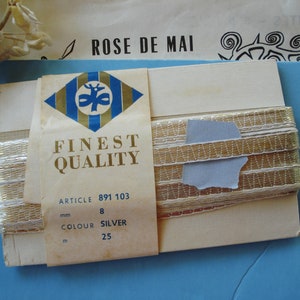 2 yards vintage tchèque 5/16" argent métallisé lurex lamé rayonne scintillante clinquant guirlande chapellerie ruban fleur ornement de Noël journal indésirable