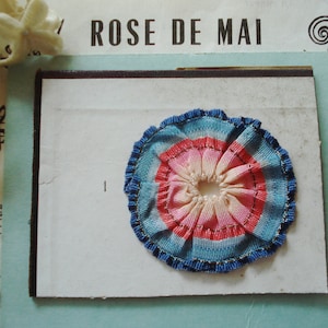 Antique French Salesman Sample Ombre Pink Blue Silk Metallic Ribbon Work Flower Cockade Pinwheel Applique Rosette Flapper Hat Trim Doll