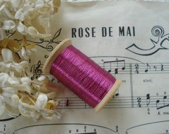 Spool Antique French Bright Pink 1 Ply Metal Metallic Embroidery Thread Floss Ribbonwork Flowers Victorian Applique Doll Fly Tying Fishing