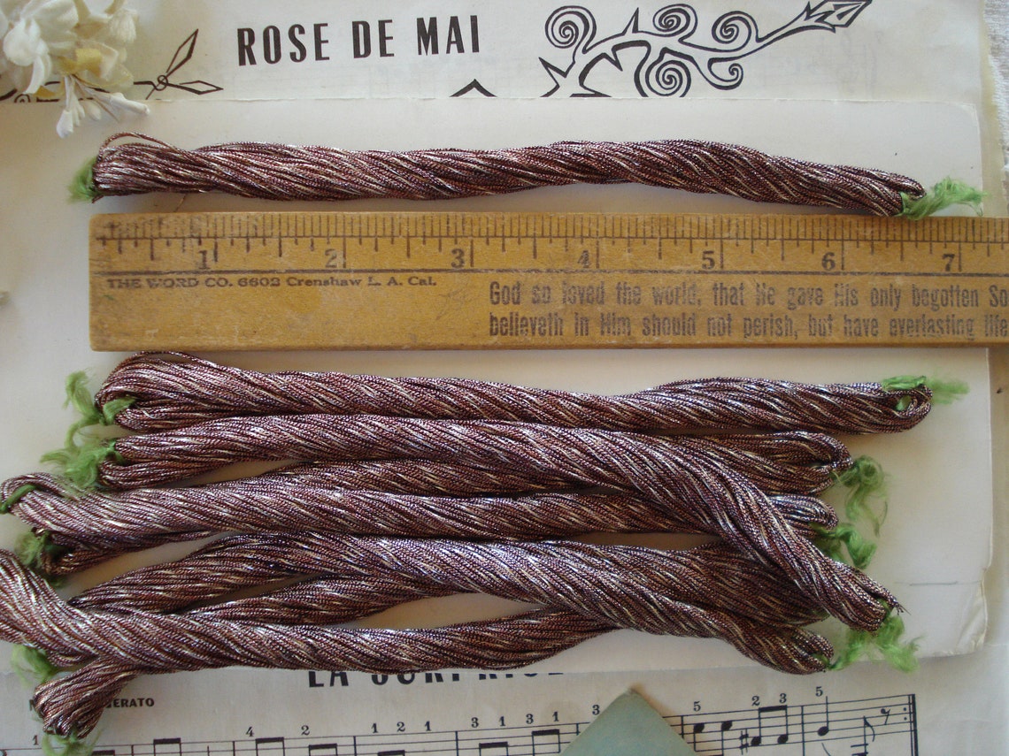 1 Hank Antique Vintage French Pink Silver Twist Metallic Embroidery