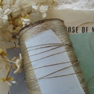 20y Antique French Silver Metallic Black Core Twist Oval Metal Embroidery Thread Floss Ribbonwork Millinery Flowers Victorian Applique Doll