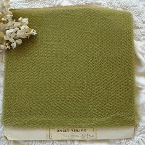 1y c1930s Antique French Silk Dew Green  Millinery Hat Veiling Veil Tulle Net Lace Lady Vintage Hat Bridal Bride Trim Downton Flapper Cloche