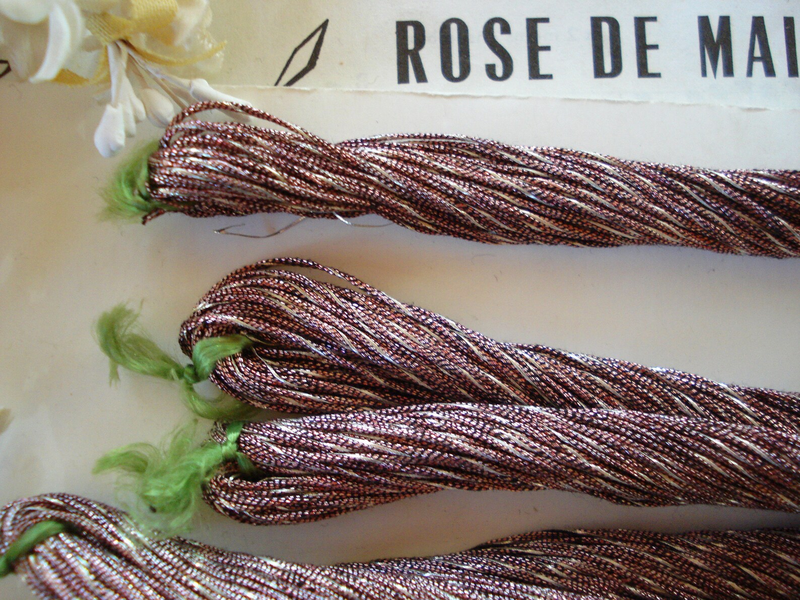 1 Hank Antique Vintage French Pink Silver Twist Metallic Embroidery