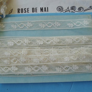 1y 5&quot; Antique French 9/16&quot; Cotton Floral Garland Flower Net Valenciennes Lace Victorian Edwardian Ribbon Trim Flapper Dress Hat Cloche Doll