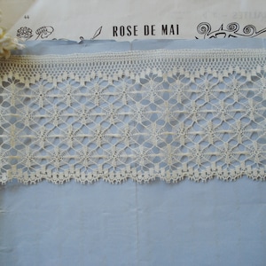 1y 14&quot; Antique French 3 3/4&quot; Cotton Very Fine Spider Web Tambour Floral Scallop Net Valenciennes Lace Edwardian Ribbon Trim Flapper Dress
