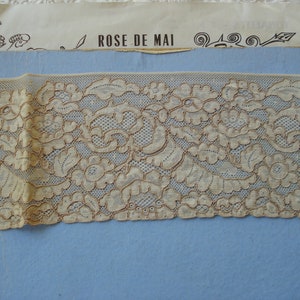 1y 2&quot; Antique French 3 3/4&quot; Cotton Embroidered Florals over Net Scallop Flower Deco Net Valenciennes Lace Edwardian Ribbon Trim Dress Doll