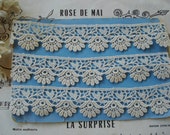 1y 29 quot Vintage French Cotton Flower Scallop Schiffli Venise Applique Heirloom Lace Trim Ribbon Miniature Doll Dress Hat Christmas Stocking