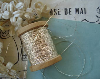 Antique French Spool 1-Ply Silver Embossed Flat Metal Embroidery Thread Floss Ribbonwork Millinery Flower Victorian Applique Doll Sewing