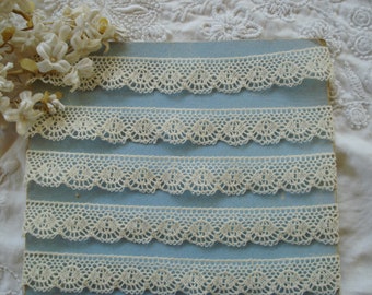 2y 13" Vintage USA 7/8" Soft Ivory Floral Scalloped Cotton Flower Lace Trim French Doll Dress Hat Flapper Crazy Quilt Novelty Sewing Ribbon