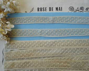 1y Antique French 5/8" Dot Dash Cotton Beading Dot Net Valenciennes Lace Edwardian Ribbon Trim Flapper Bebe Ginny Doll Dress Hat Bonnet