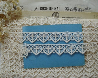 1/2y Vintage French 1" Hearts Cross Church Baptismal Christian Cotton Schiffli Venise Embroidered Lace Trim Christening Dress Broderie Doll