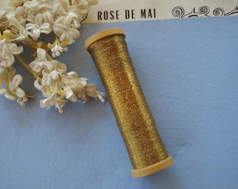 Large Spool Antique French Gold 2-Ply Metal Metallic Embroidery Thread Floss Ribbonwork Millinery Flowers Victorian Applique Vestment Doll