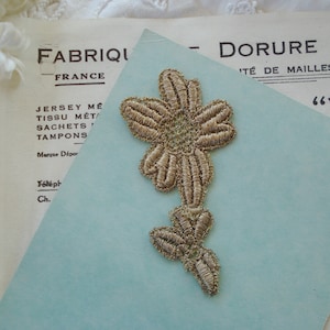 Antique French Gold Metal Thread Floral Flower Embroidered Millinery Applique Trim Bridal Flapper Victorian Dress Doll Hat Lampshade France