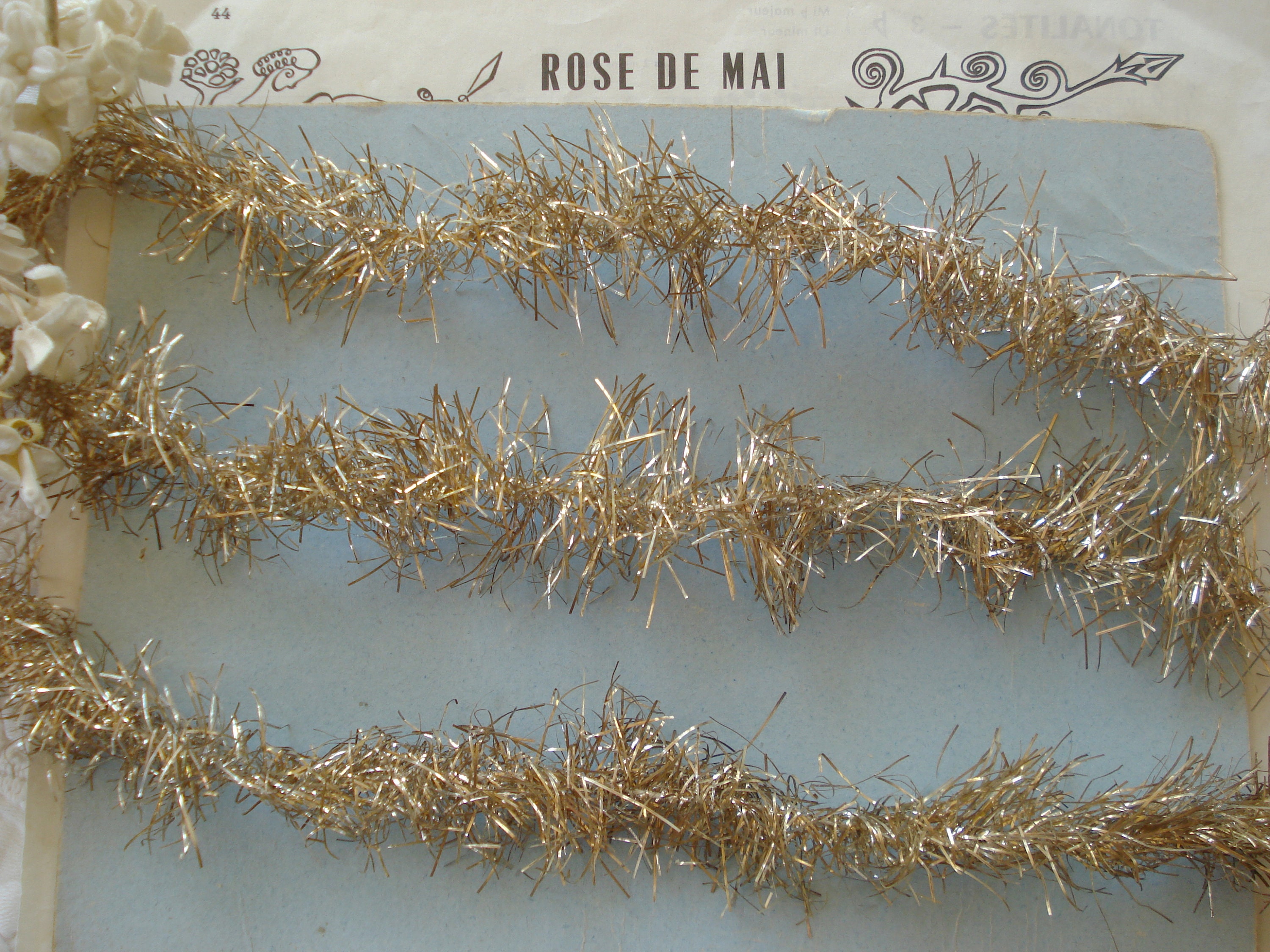 1 Yard Antique German Gold Silver Tinsel Icicle Garland Christmas Scrap