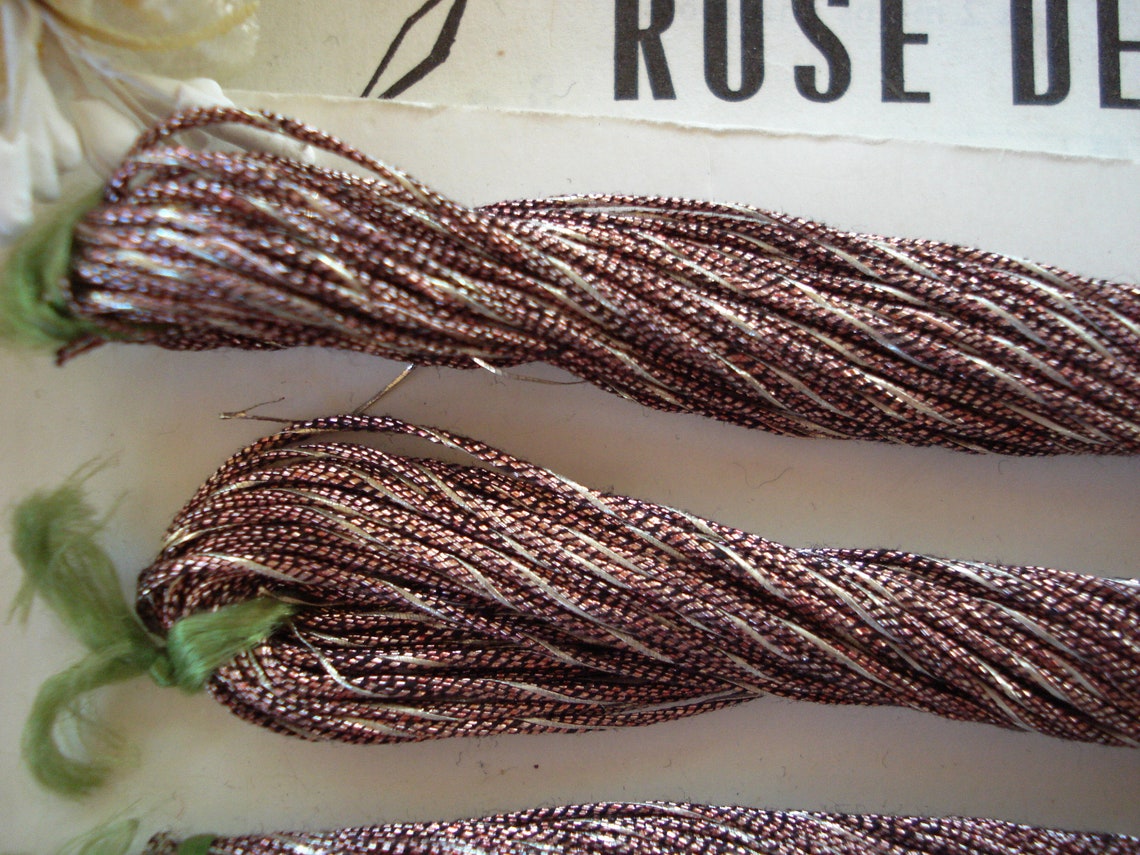 1 Hank Antique Vintage French Pink Silver Twist Metallic Embroidery