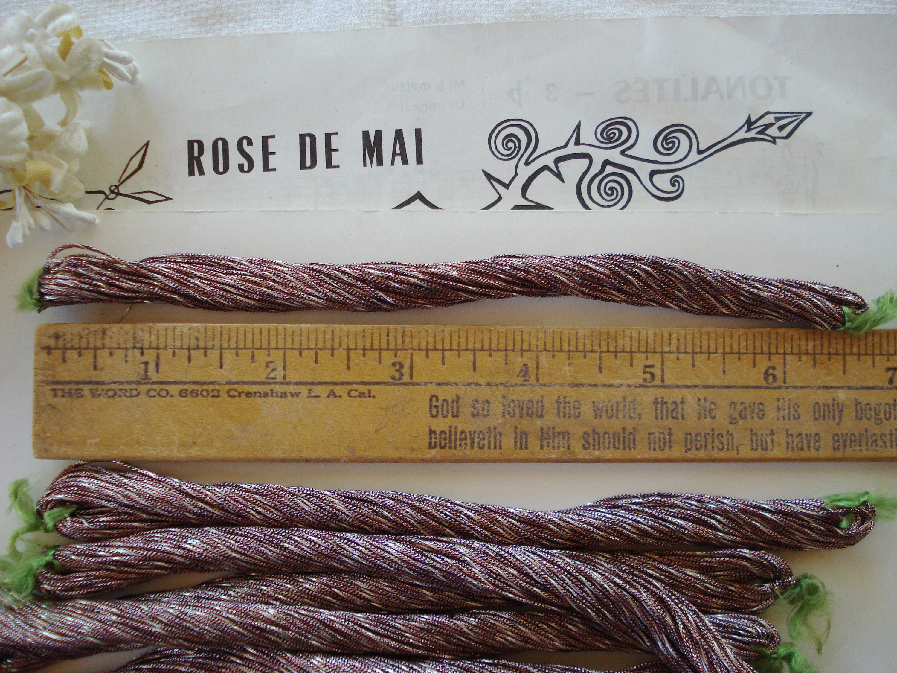 1 Hank Antique Vintage French Pink Silver Twist Metallic Embroidery