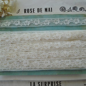 1y Antique French 1/2" Cotton Floral Rose Flower Rosebud Net Valenciennes Lace Victorian Edwardian Ribbon Trim Flapper Dress Hat Cloche Doll