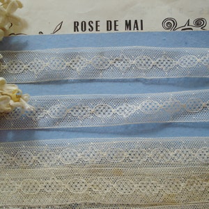 1y 10" Antique French 7/8 Cotton Floral Dot Geometric Flower Art Deco Net Valenciennes Lace Victorian Edwardian Trim Flapper Hat Cloche Doll